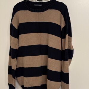 Brandy Melville Blue and Tan Striped Crewneck Sweater